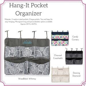 Thirty One - Hang it Pocket Organizer - NWT - Charcoal Crosshatch